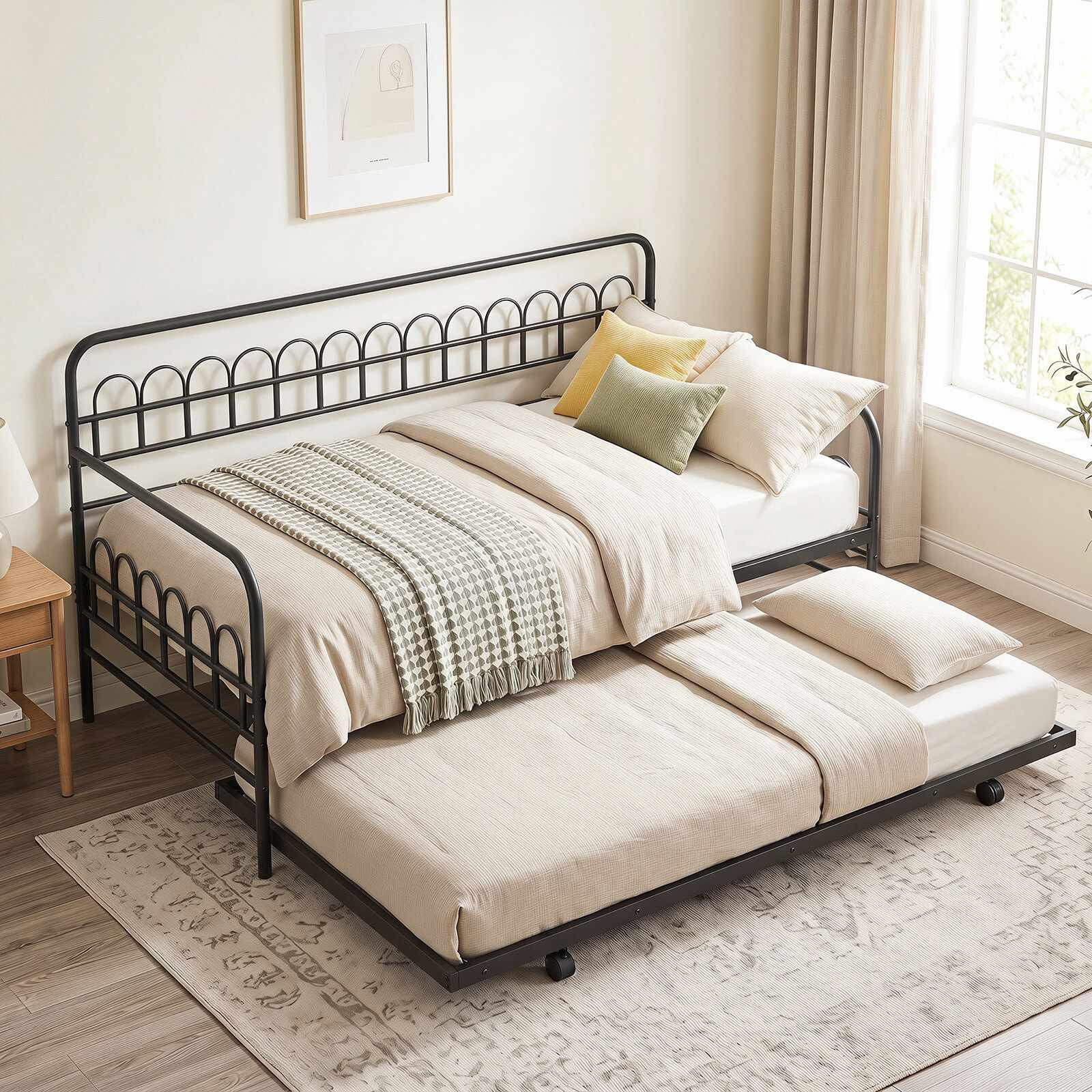 Sofá cama con sofá cama extraíble, estructura metálica, 90x200 cm, ...