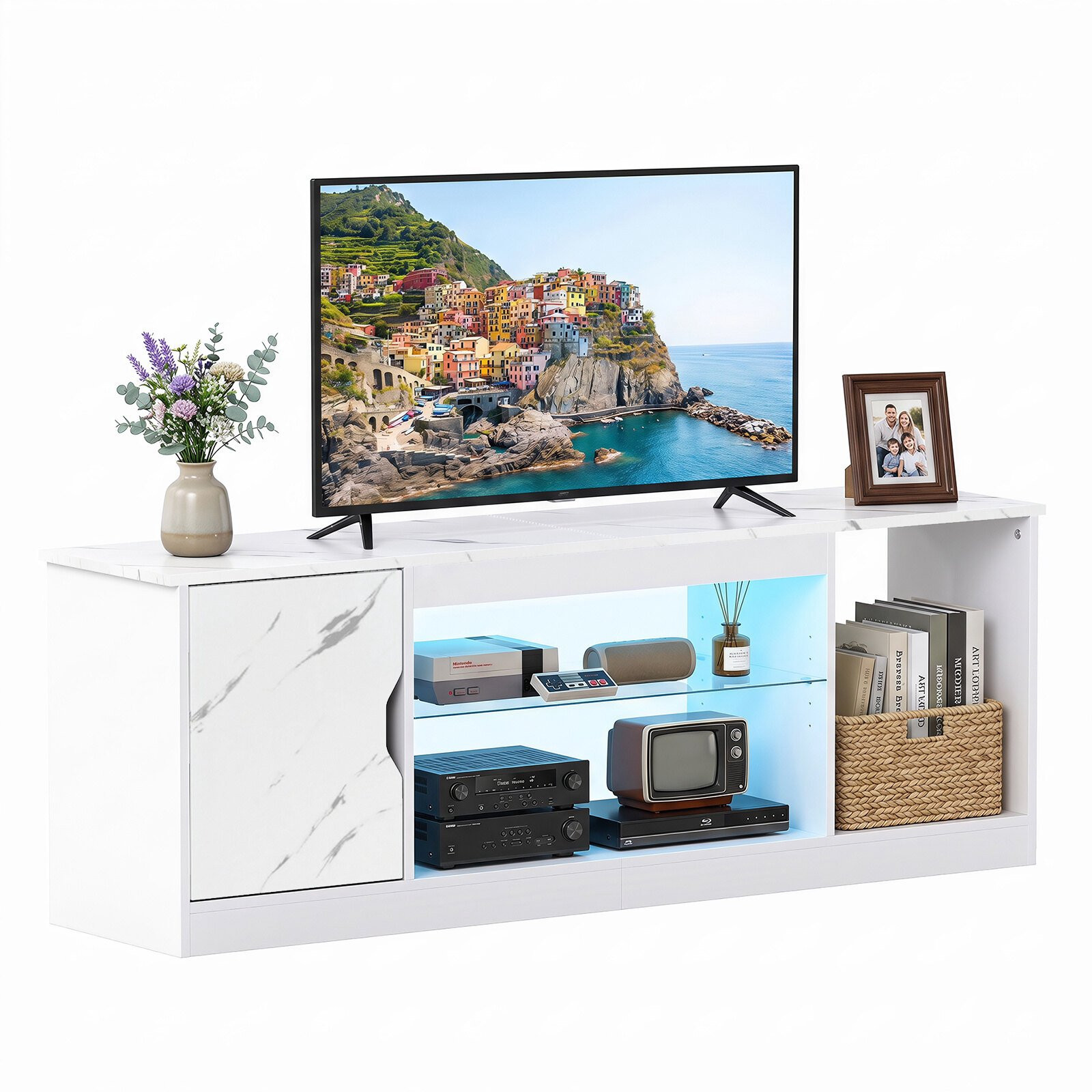Suporte para TV com luzes LED e prateleira ajustável para TVs de 65...