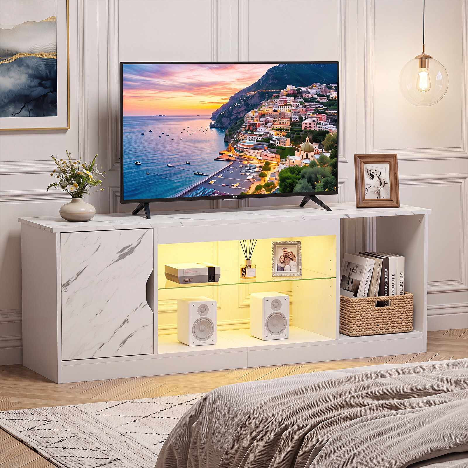 Suporte para TV com luzes LED e prateleira ajustável para TVs de 65...