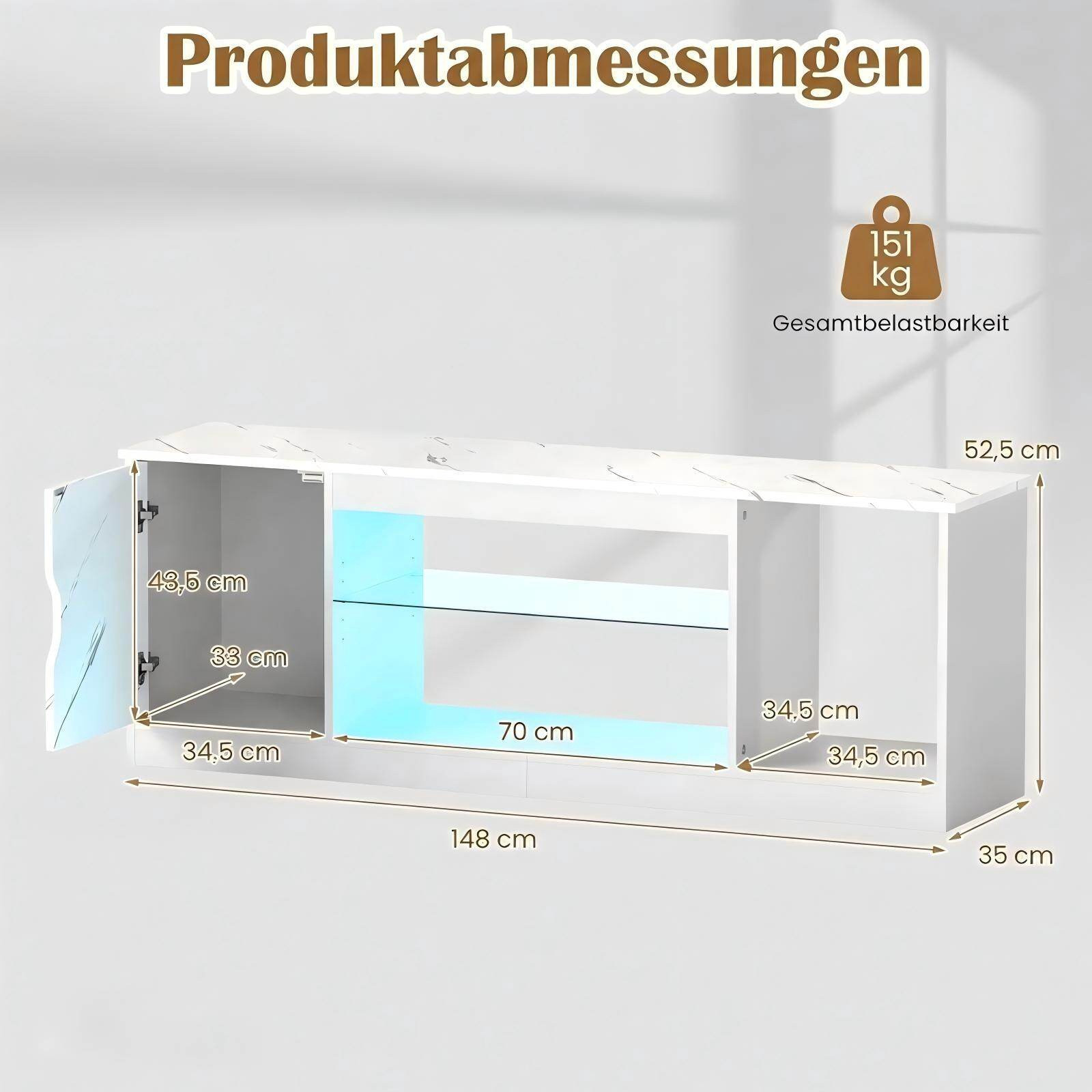 Suporte para TV com luzes LED e prateleira ajustável para TVs de 65...