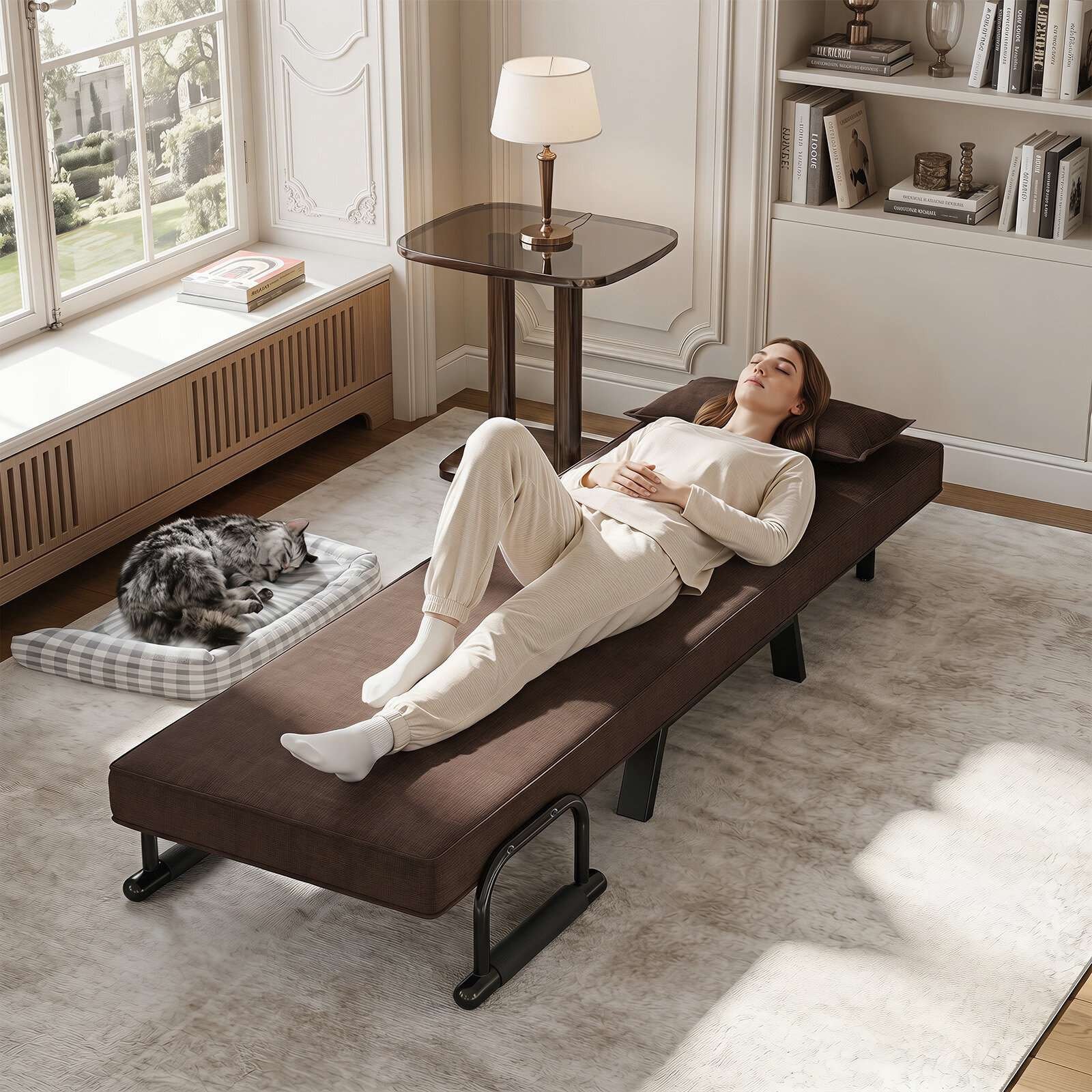 3-in-1 Folding Sofa Bed with Adjustable Backrest – Brown