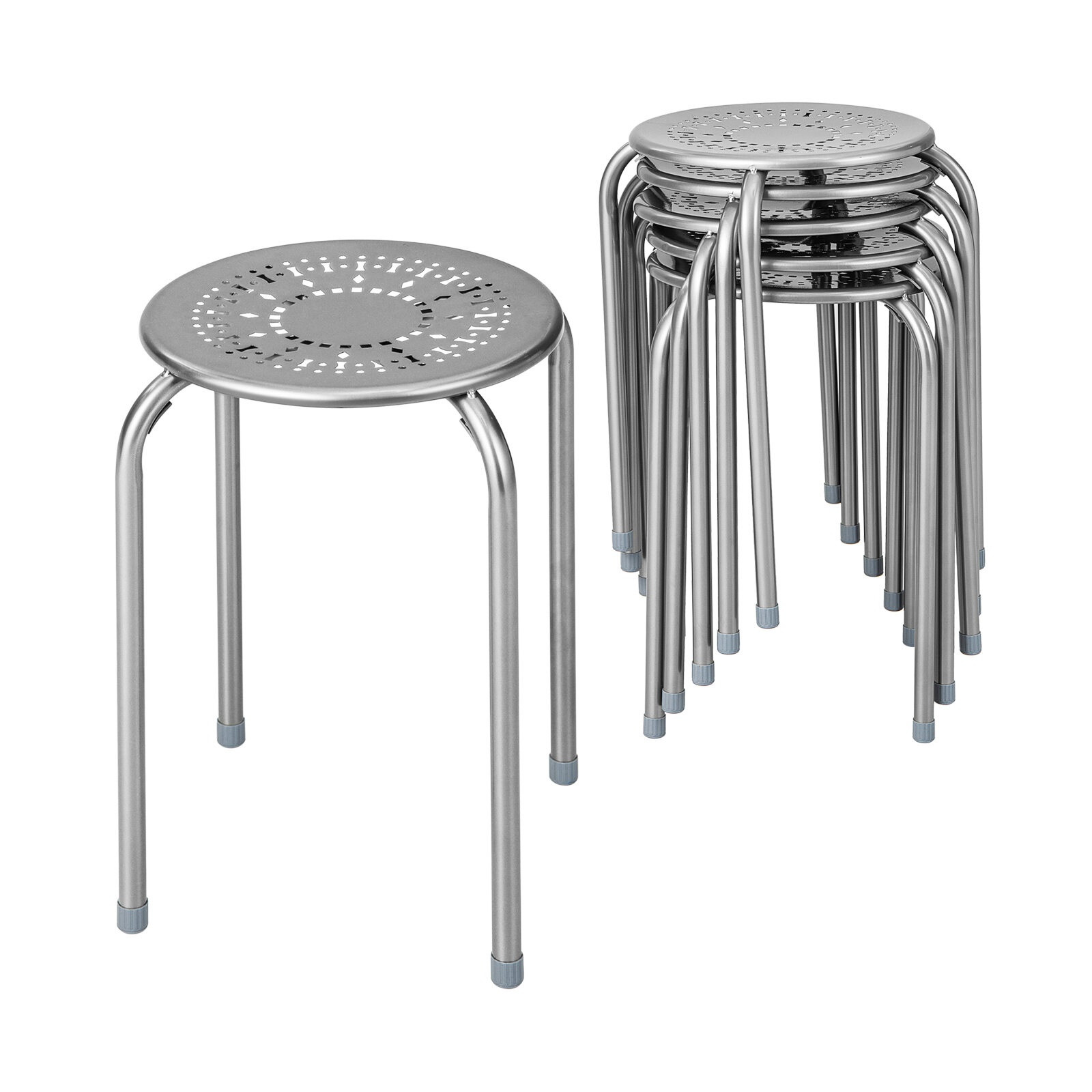 6-Pack Stackable Daisy Design Metal Stools – Grey