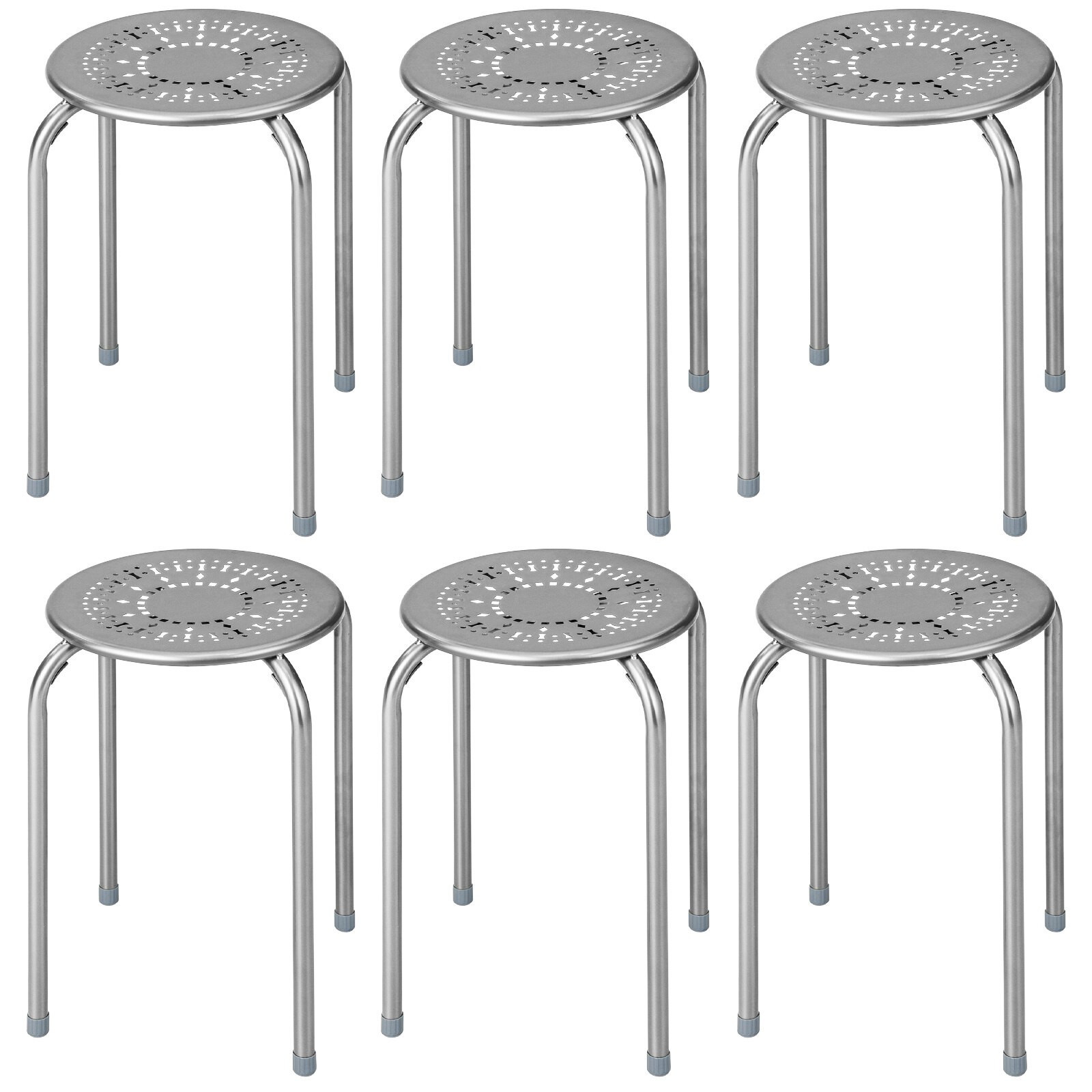 6-Pack Stackable Daisy Design Metal Stools – Grey