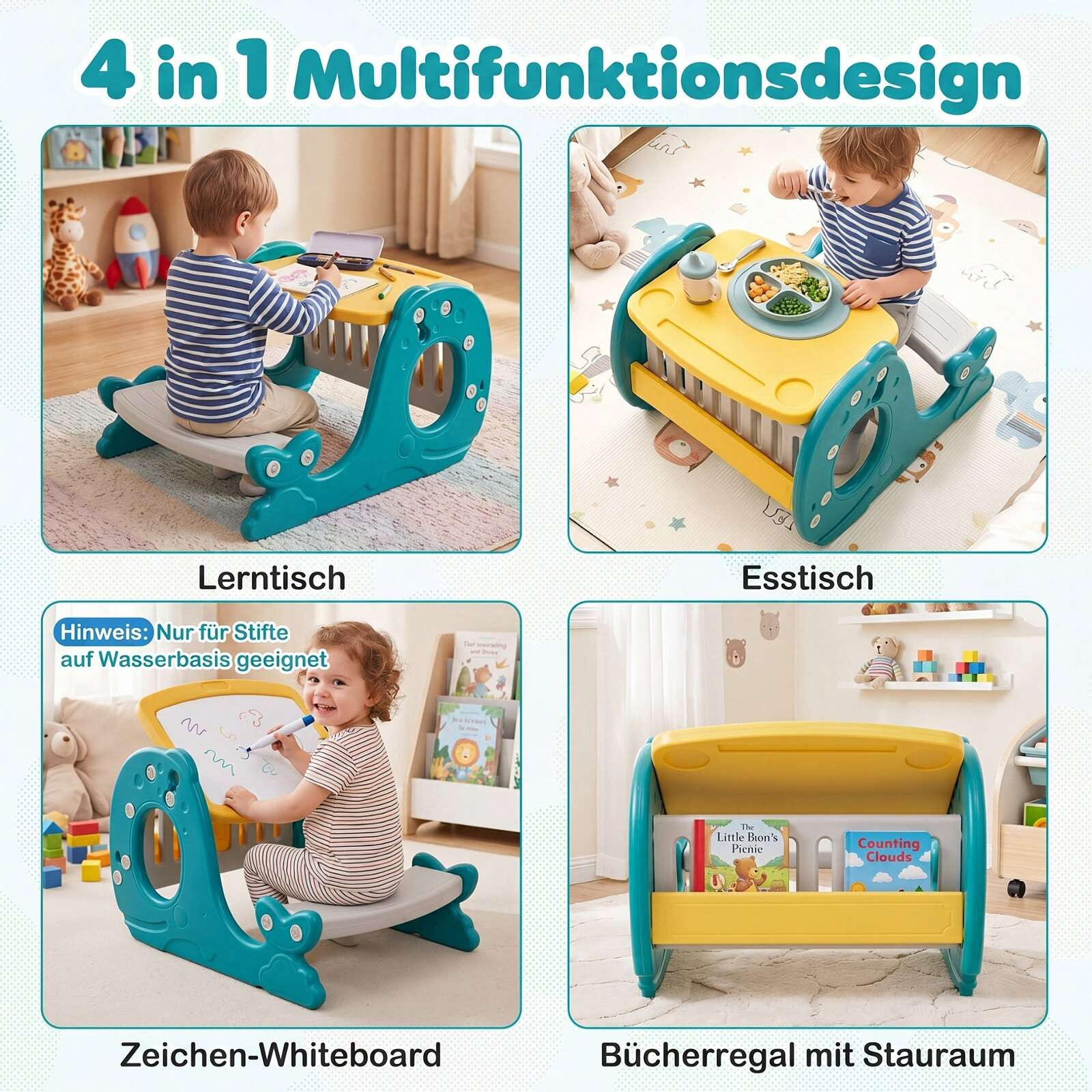 Children's Activity Table with Bench & Adjustable Easel
