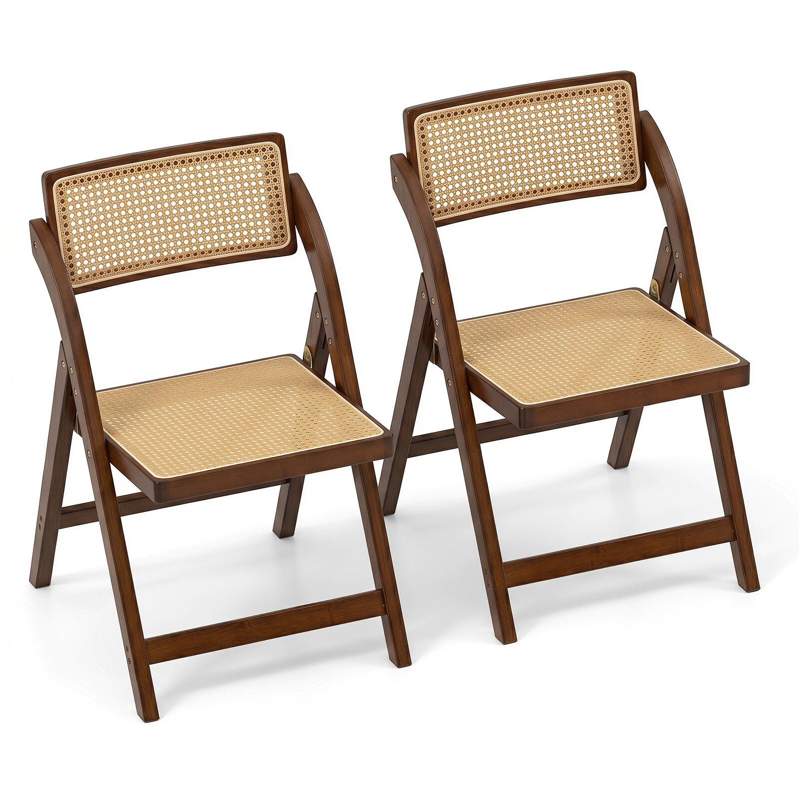 Boho rotan klapstoelen, bamboe frame, set van 2