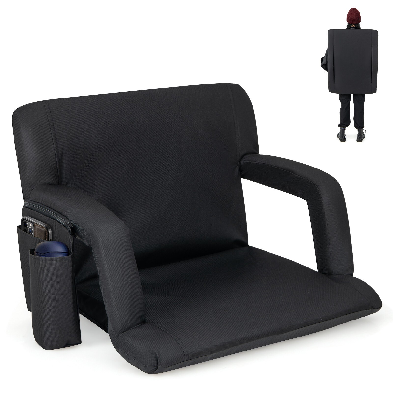 Adjustable Stadium Seat with Back Support, Black