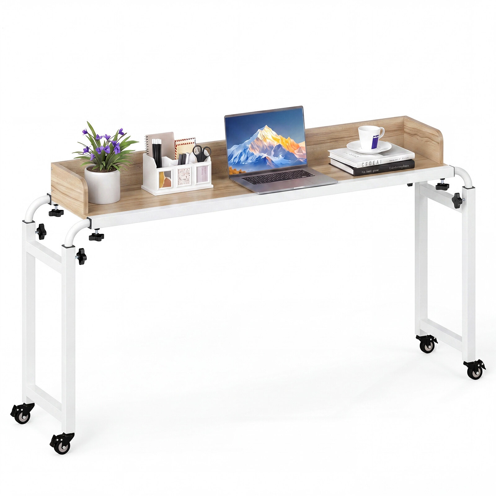 Adjustable Overbed Table with Wheels – Natural Finish
