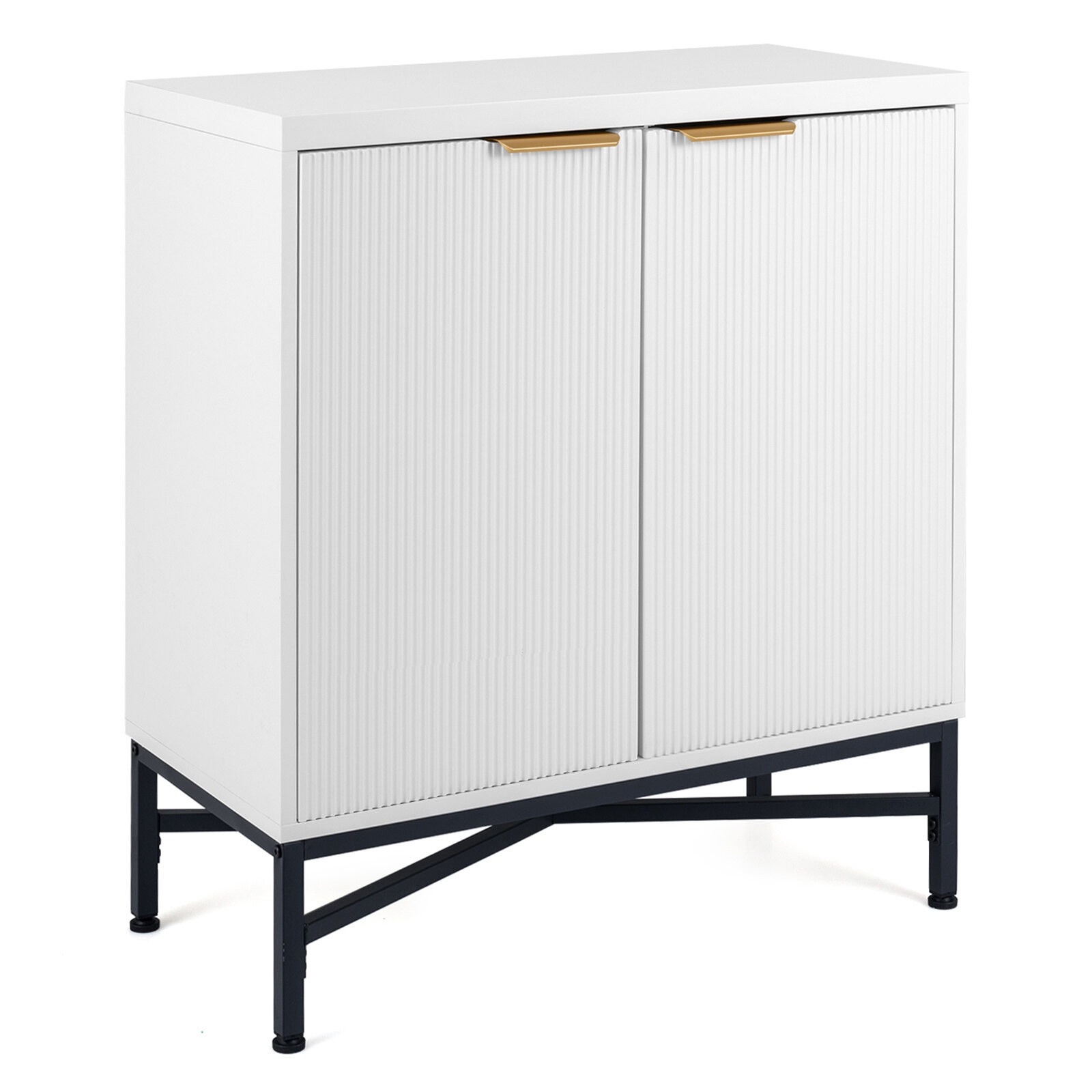 White Fluted Sideboard Buffet Cabinet with Adjustable Shelf