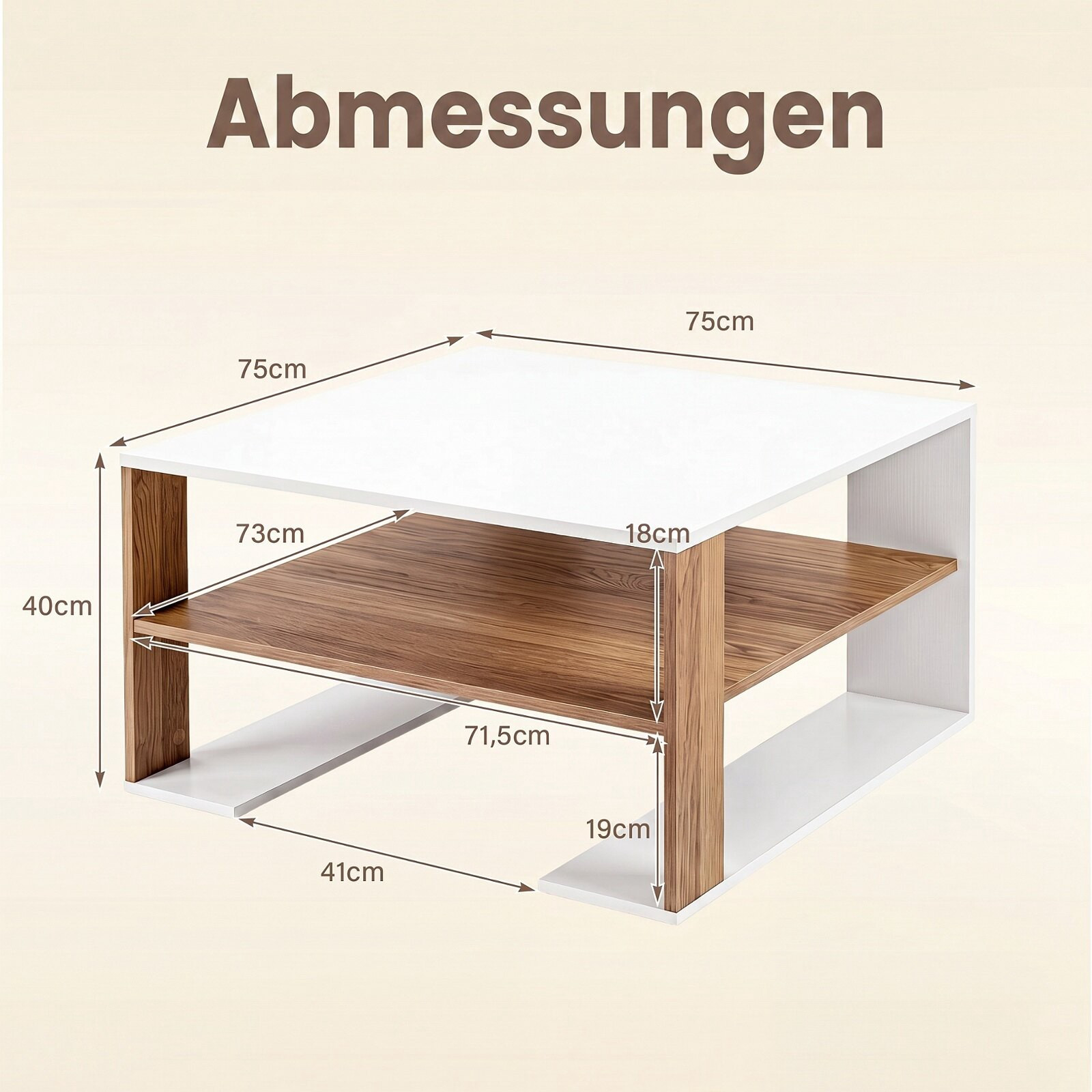 Table basse carrée blanche moderne avec étagère de rangement