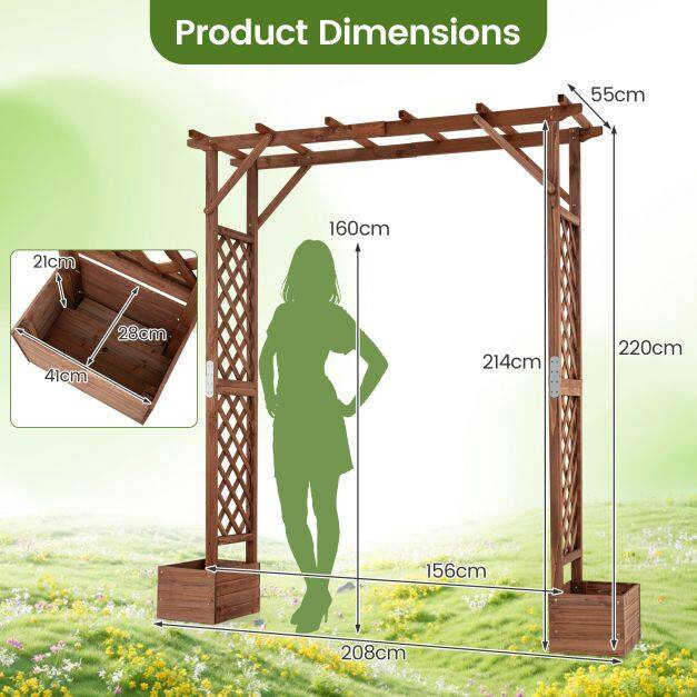Pérgola de jardim de madeira com floreiras, 87 polegadas de altura