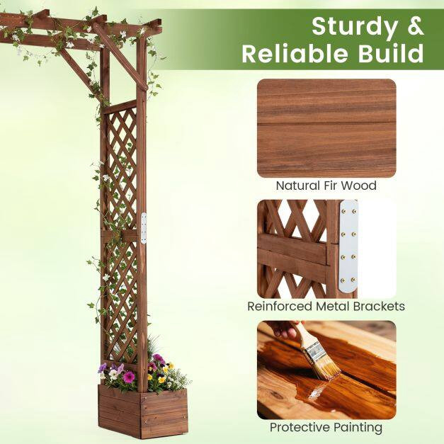 Pérgola de jardim de madeira com floreiras, 87 polegadas de altura