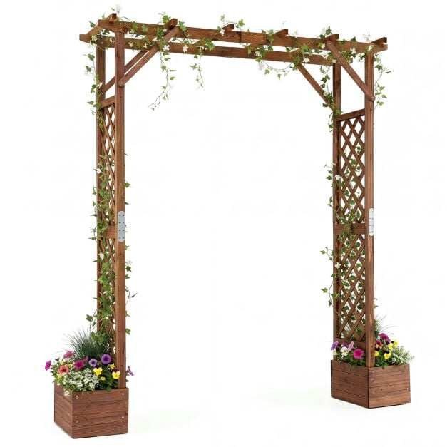 Pérgola de jardim de madeira com floreiras, 87 polegadas de altura