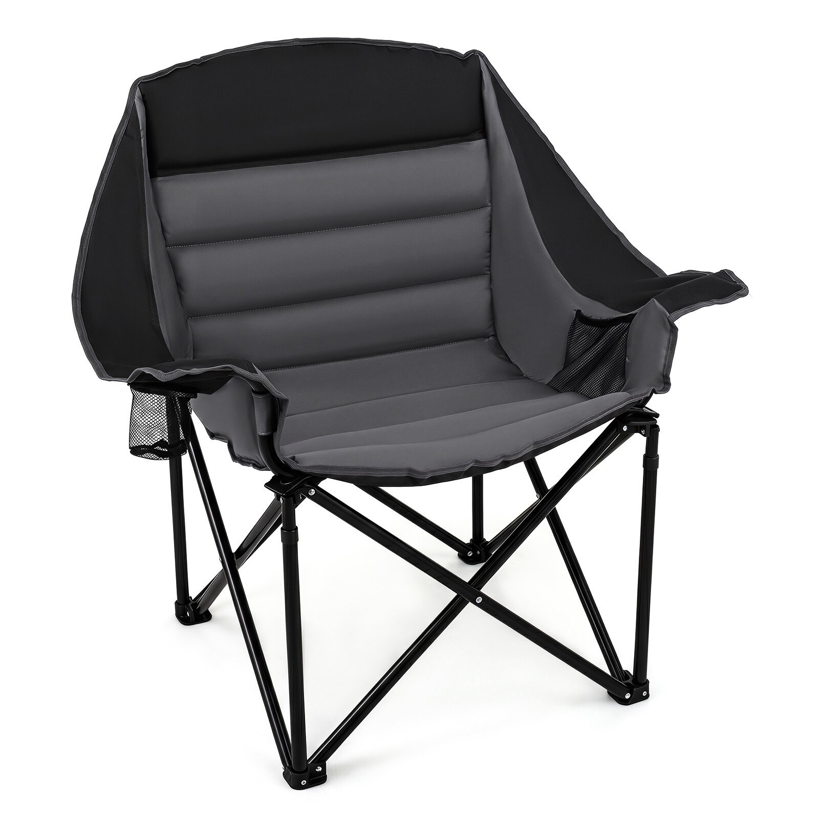 Cadeira de camping preta resistente com assento acolchoado e porta-...