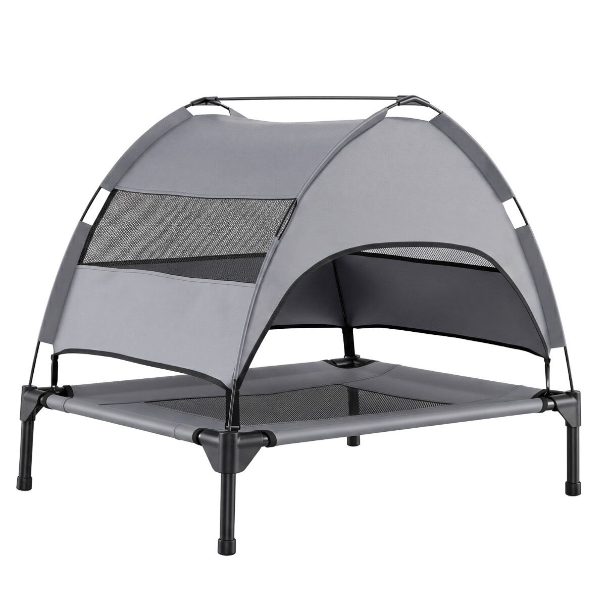 Cama elevada para perros con dosel extraíble – Gris
