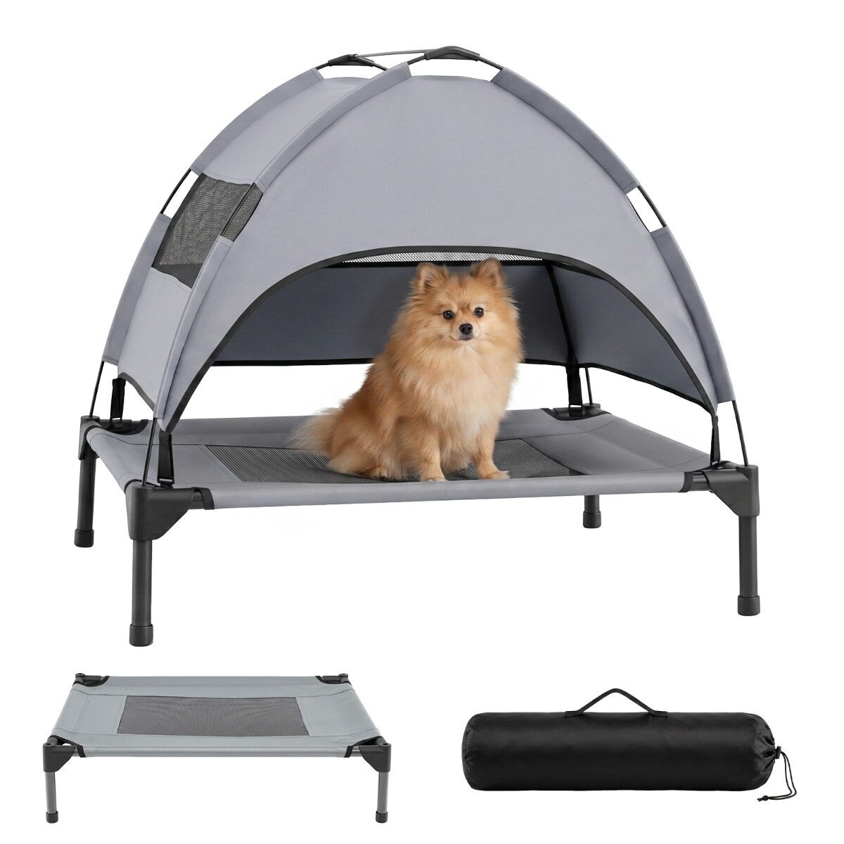 Cama elevada para perros con dosel extraíble – Gris