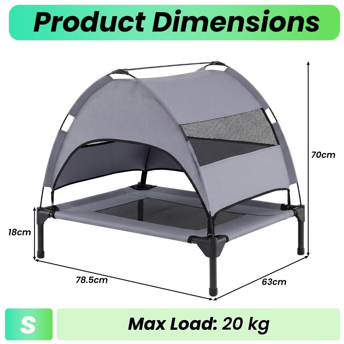 Cama elevada para perros con dosel extraíble – Gris