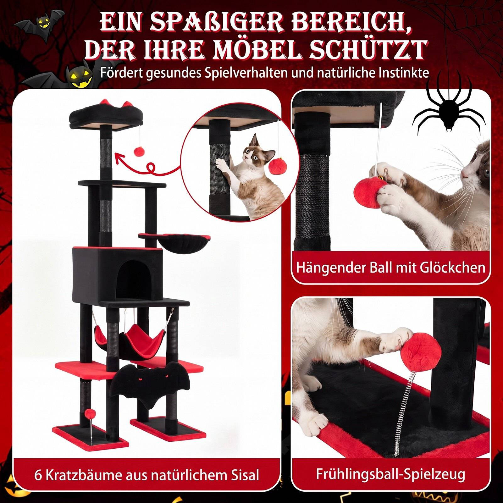 178cm Gothic Cat Tree with Sisal Posts and Hammock