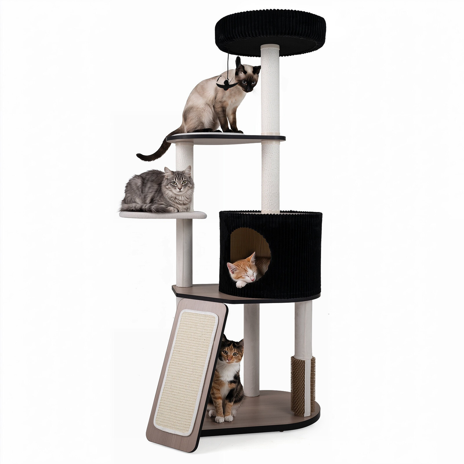 Black Cat Tree Tower with Condo and Scratching Posts