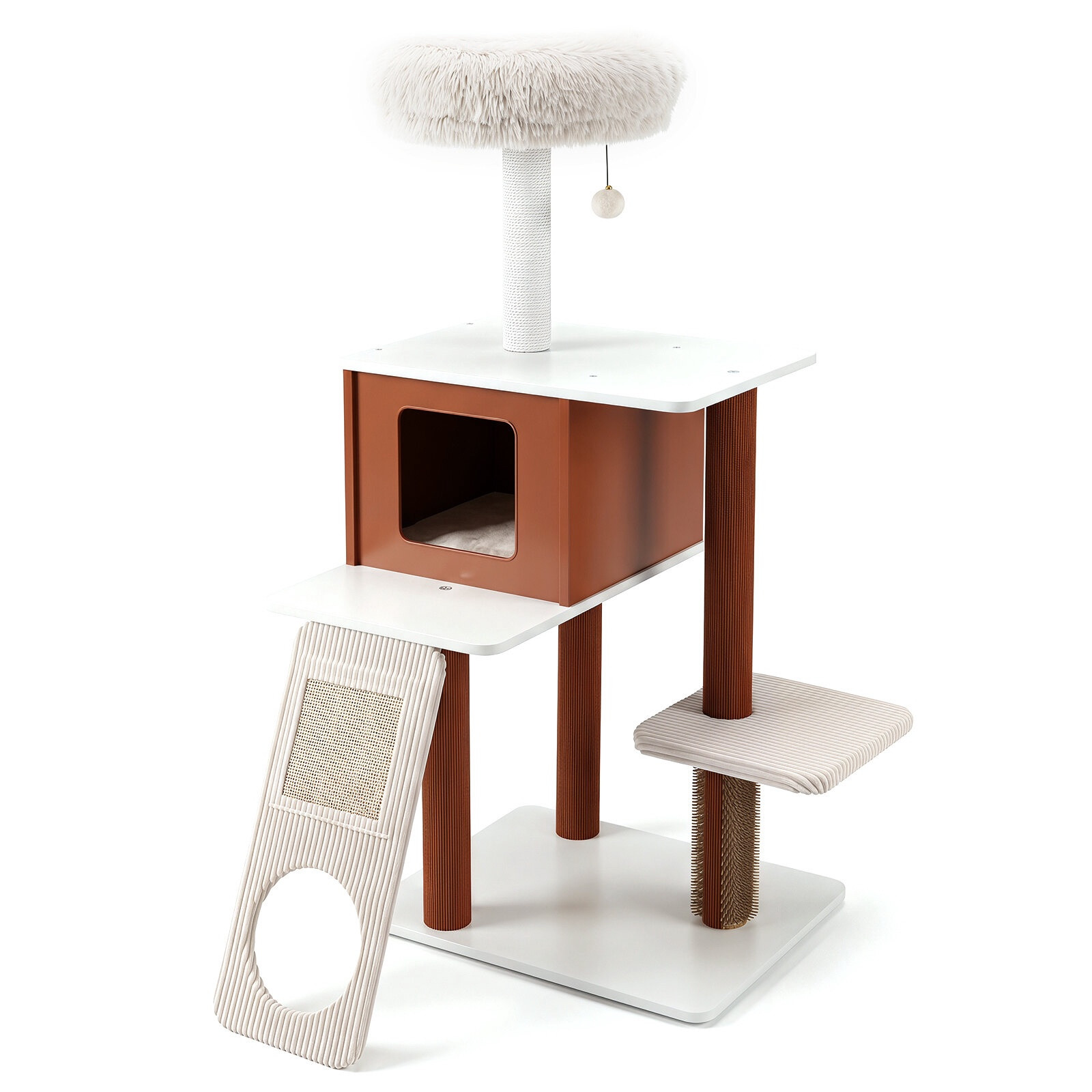 Brown Cat Tree Tower with Scratching Post & Groomer Brush
