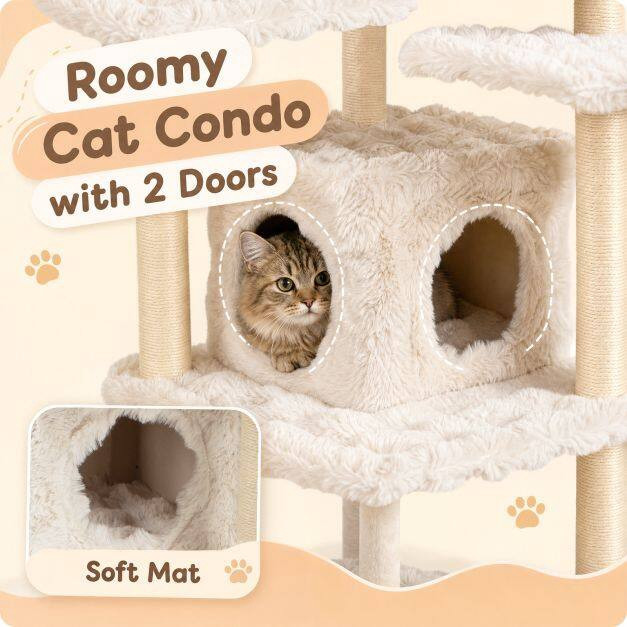 170cm Beige Cat Tree with Scratching Post & Cave