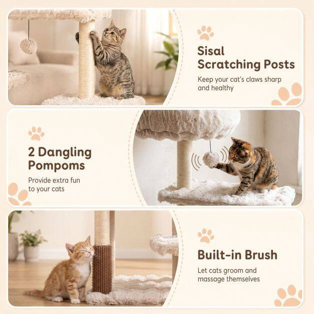 170cm Beige Cat Tree with Scratching Post & Cave