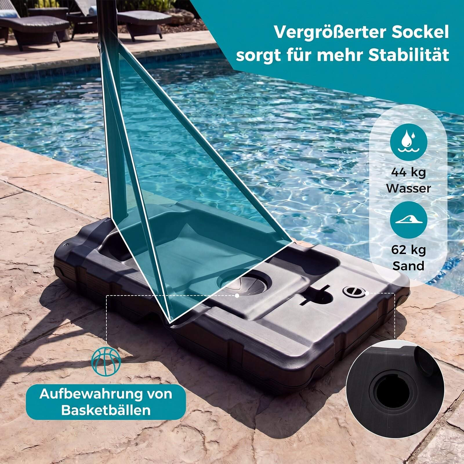 Aro de baloncesto portátil ajustable con base rellenable