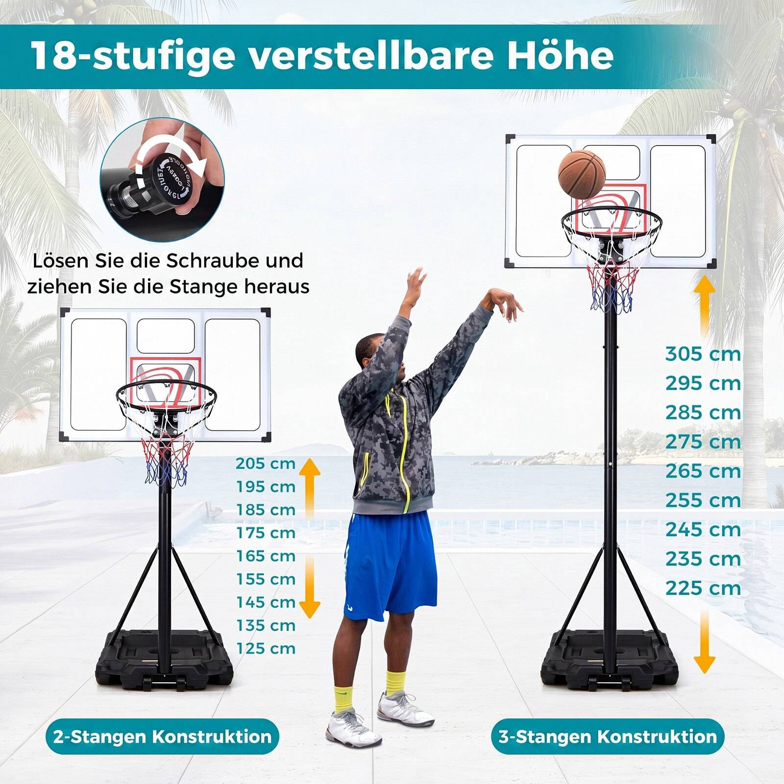 Aro de baloncesto portátil ajustable con base rellenable