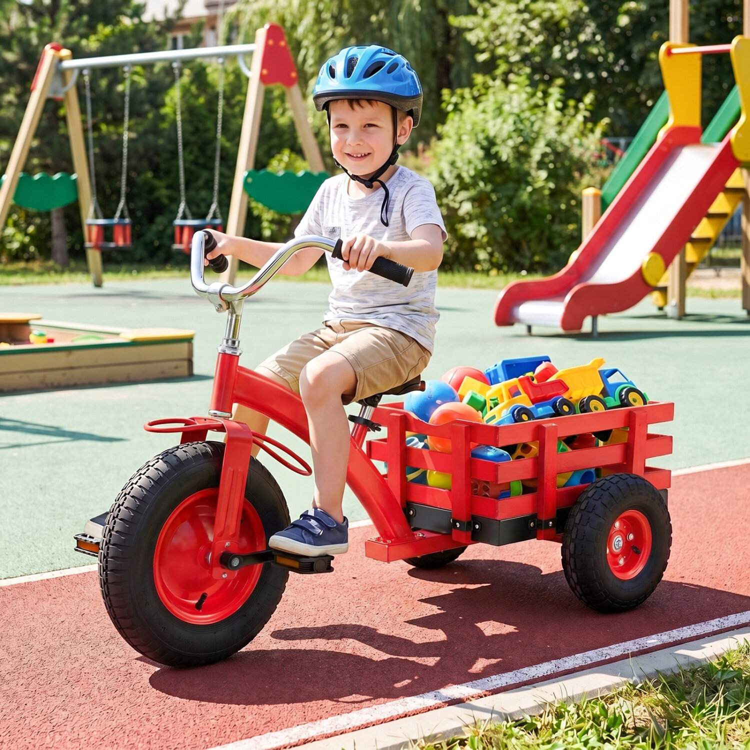 Triciclo infantil com pneus de borracha de 15 polegadas e assento a...