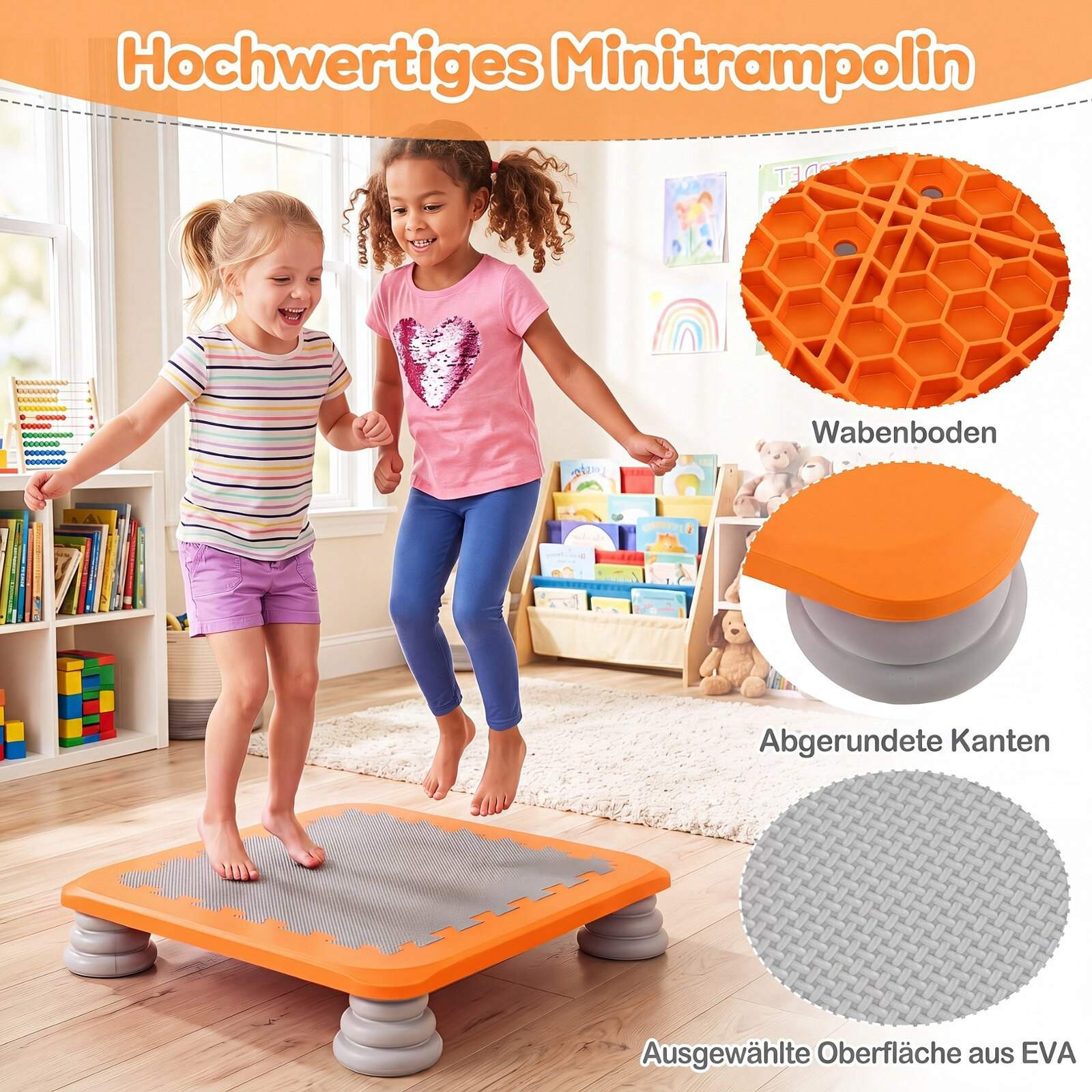 Mini trampolim infantil com almofadas antiderrapantes, laranja, 65 ...