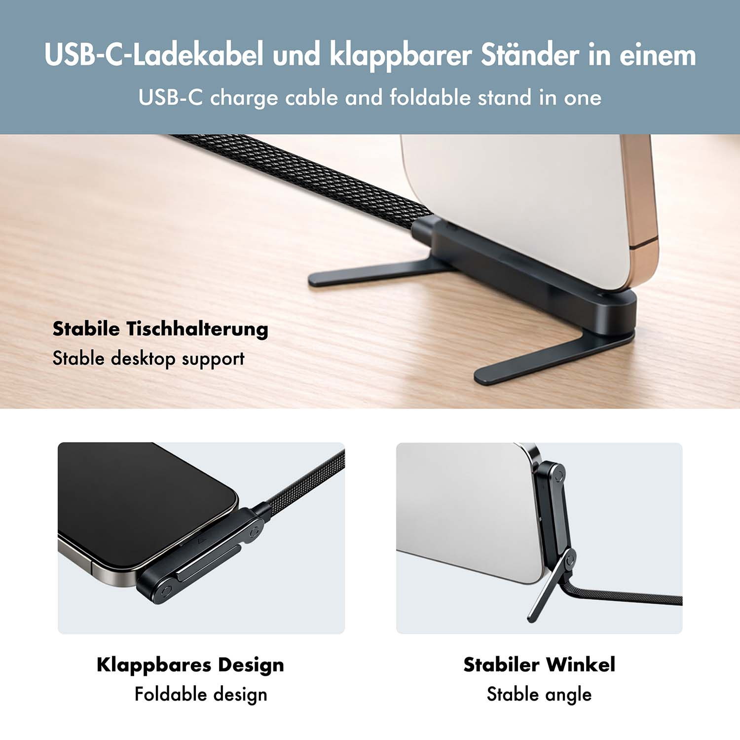 Cabo USB-C LogiLink com suporte para celular integrado