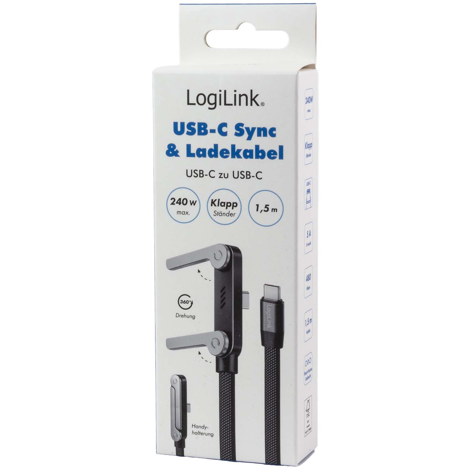 Cabo USB-C LogiLink com suporte para celular integrado