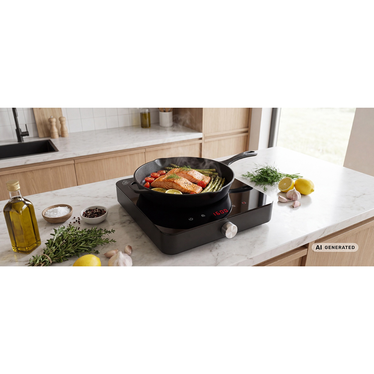 Single Induction Hob 2000W with Digital Display and Timer, Pan Dete...