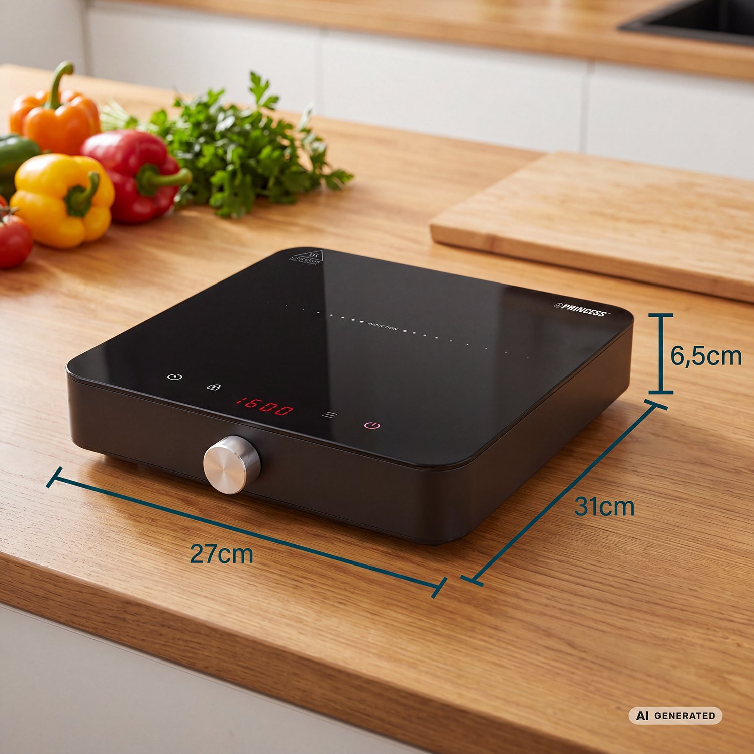 Single Induction Hob 2000W with Digital Display and Timer, Pan Dete...