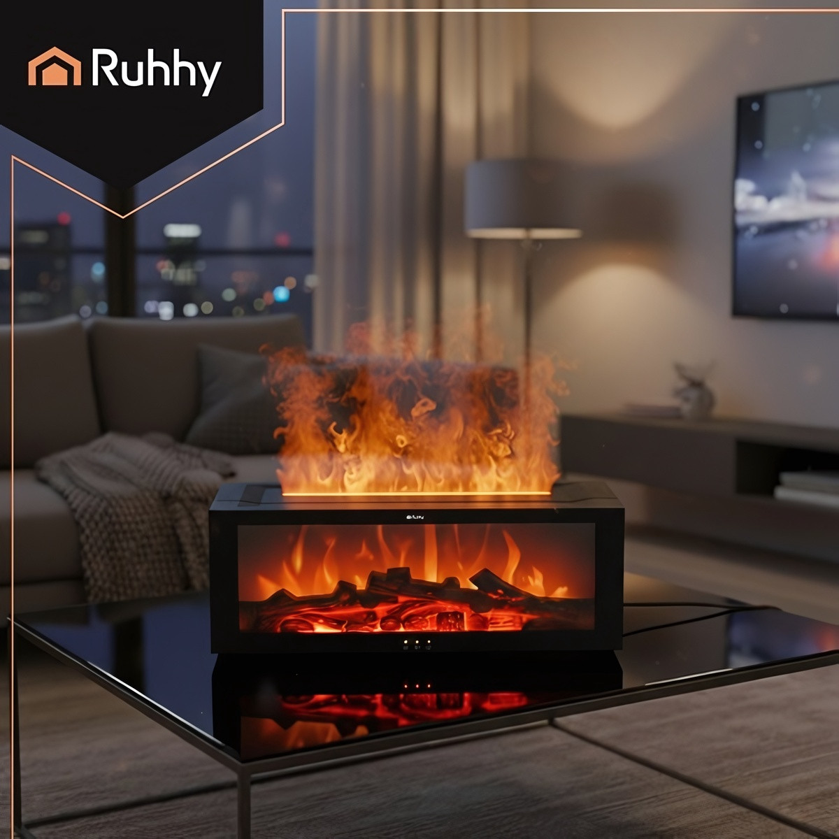 Aroma Diffuser 150 ml with LED Fireplace Flame Effect, Remote Contr...