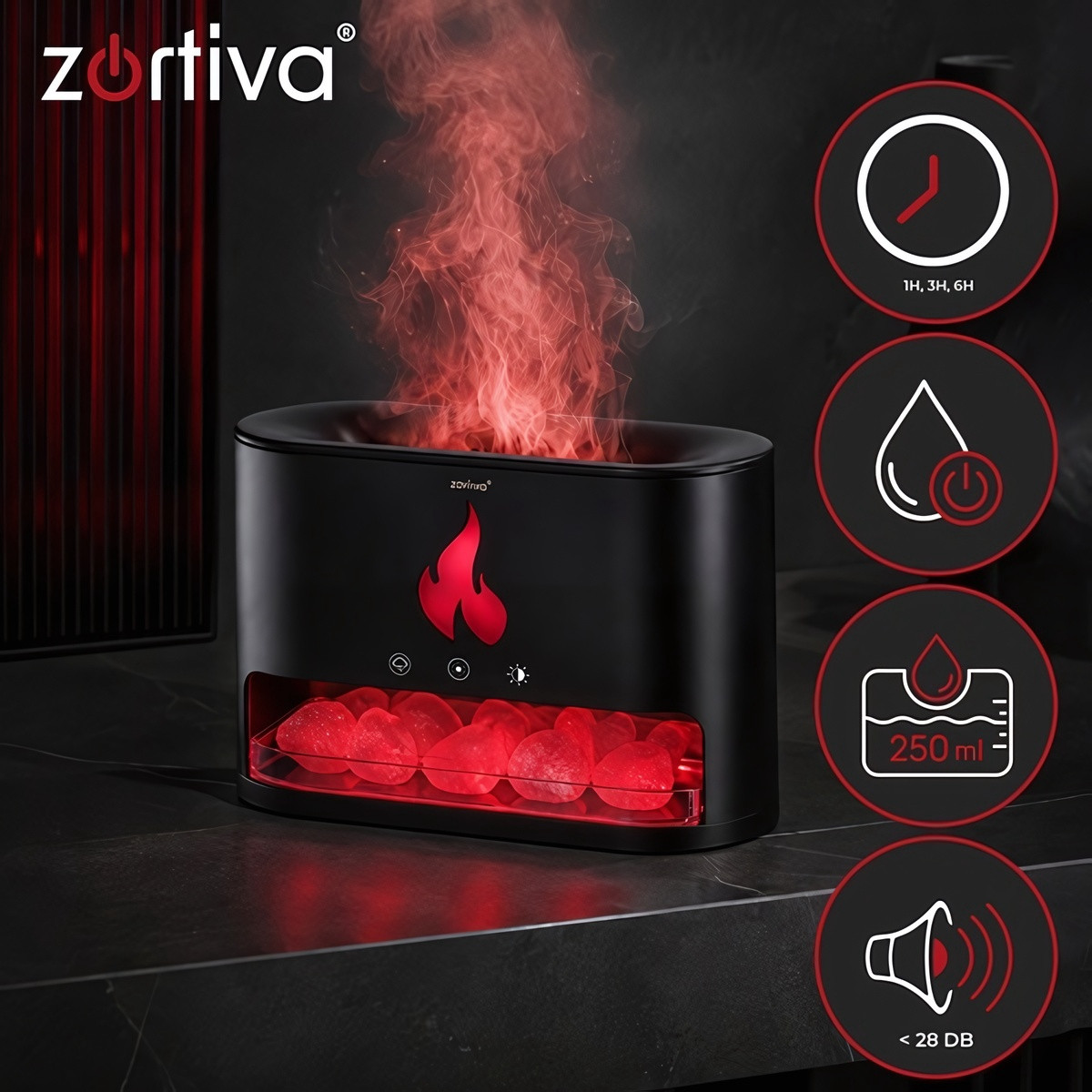 Ultrasonic Aroma Diffuser Humidifier with Flame Effect, 250 ml, Tim...