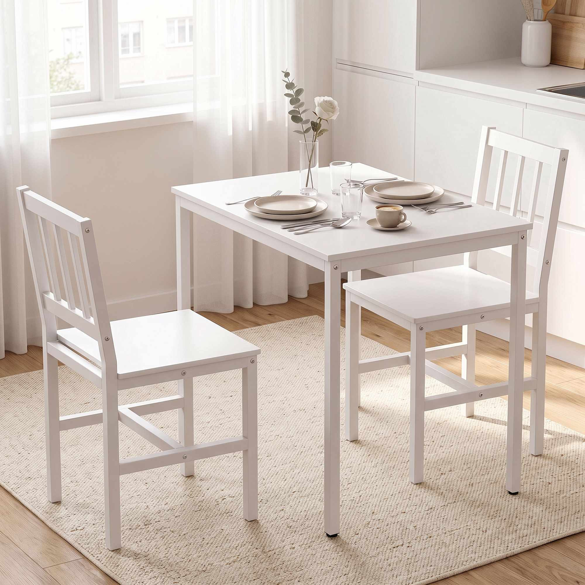 3-Piece Dining Set with Rectangular Table and 2 Chairs, 80 x 60 cm,...