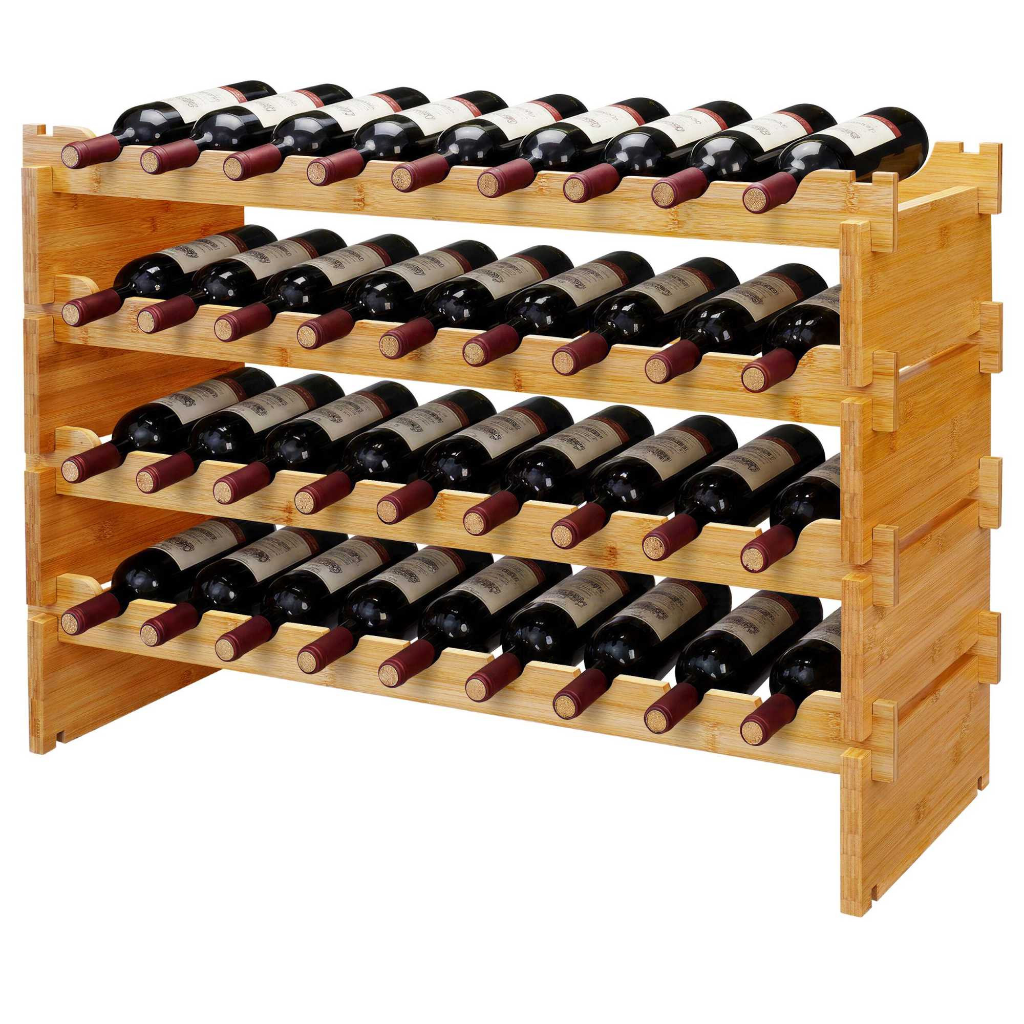 Stackable Bamboo Wine Rack for 36 Bottles, Self-Assembly, Natural