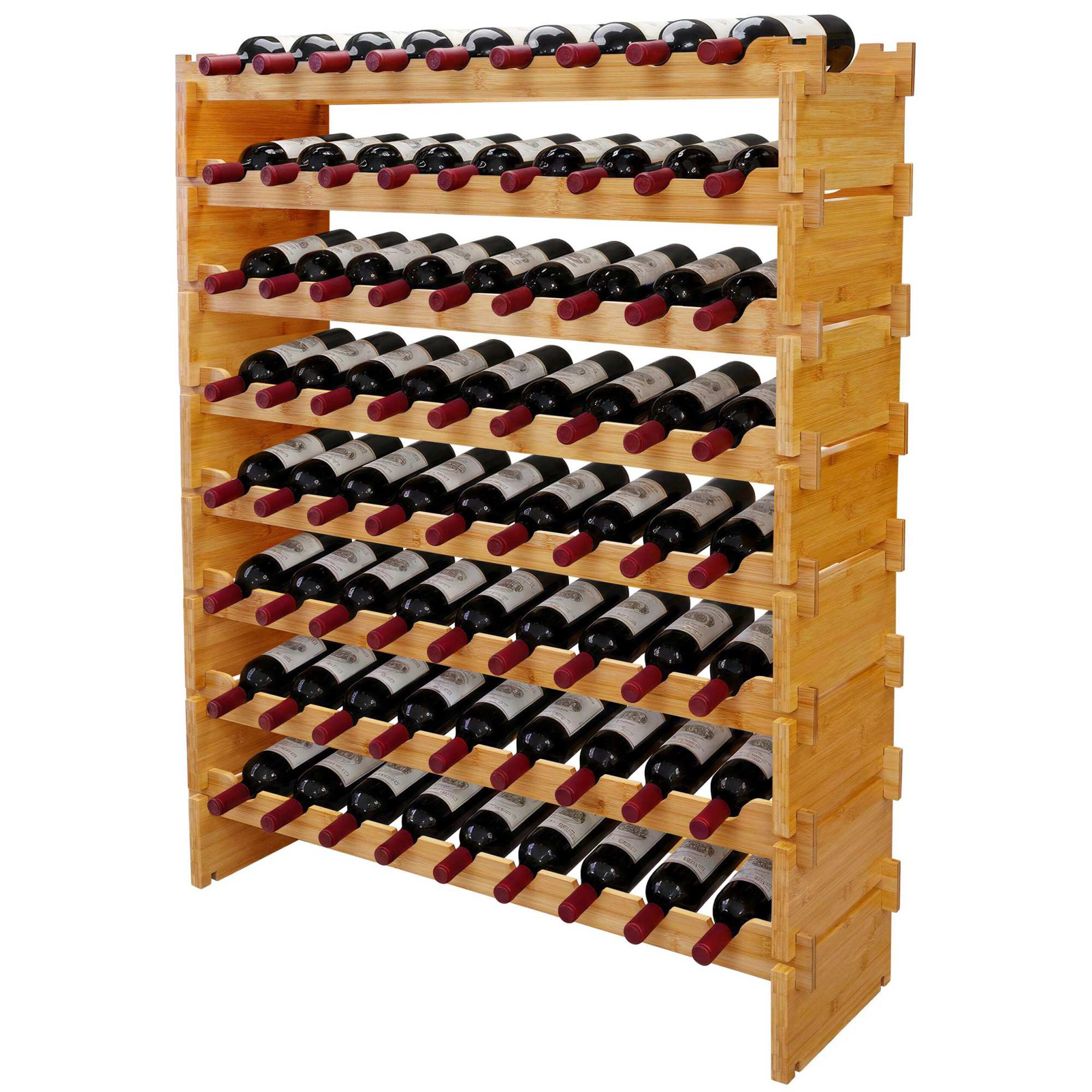 Stackable Bamboo Wine Rack for 72 Bottles, Self-Assembly, Natural