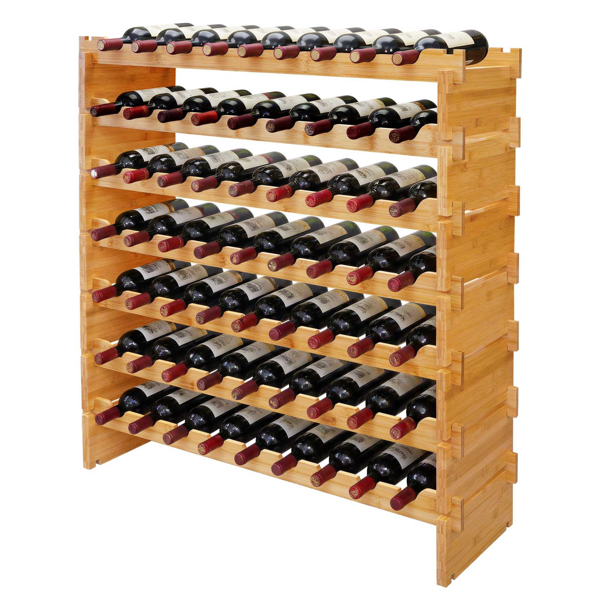 Stackable Bamboo Wine Rack for 63 Bottles, Self-Assembly, Natural