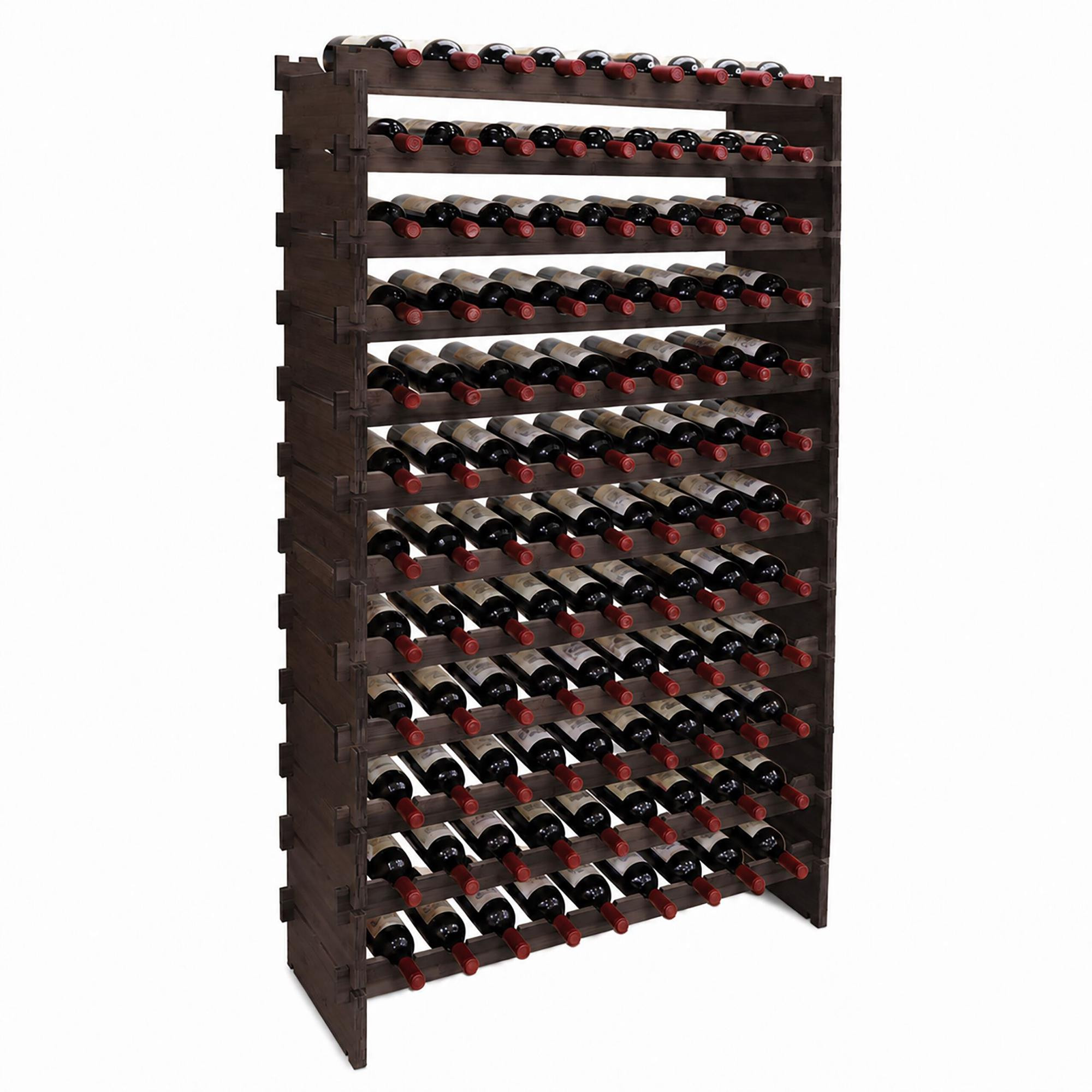 Stackable Bamboo Wine Rack for 108 Bottles, Self-Assembly, Dark Brown