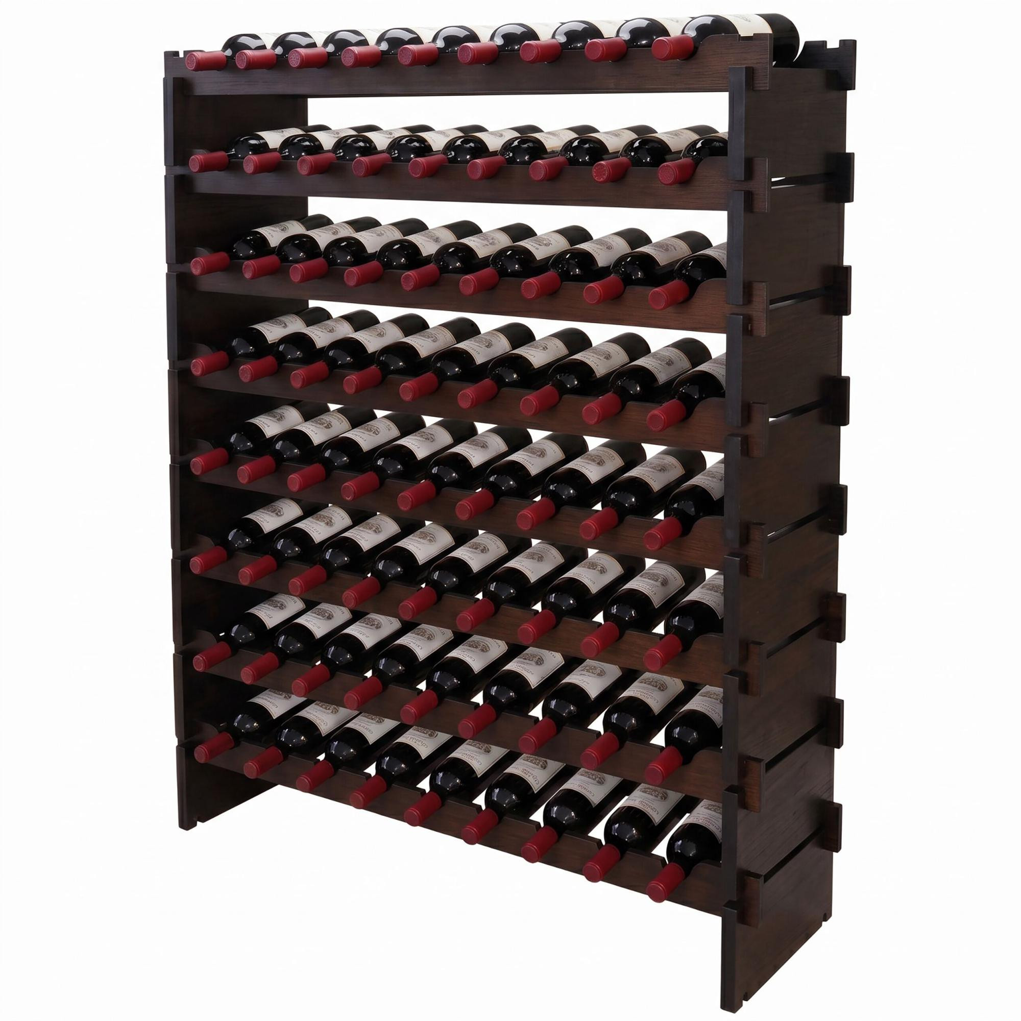 Stackable Bamboo Wine Rack for 72 Bottles, Self-Assembly, Dark Brown