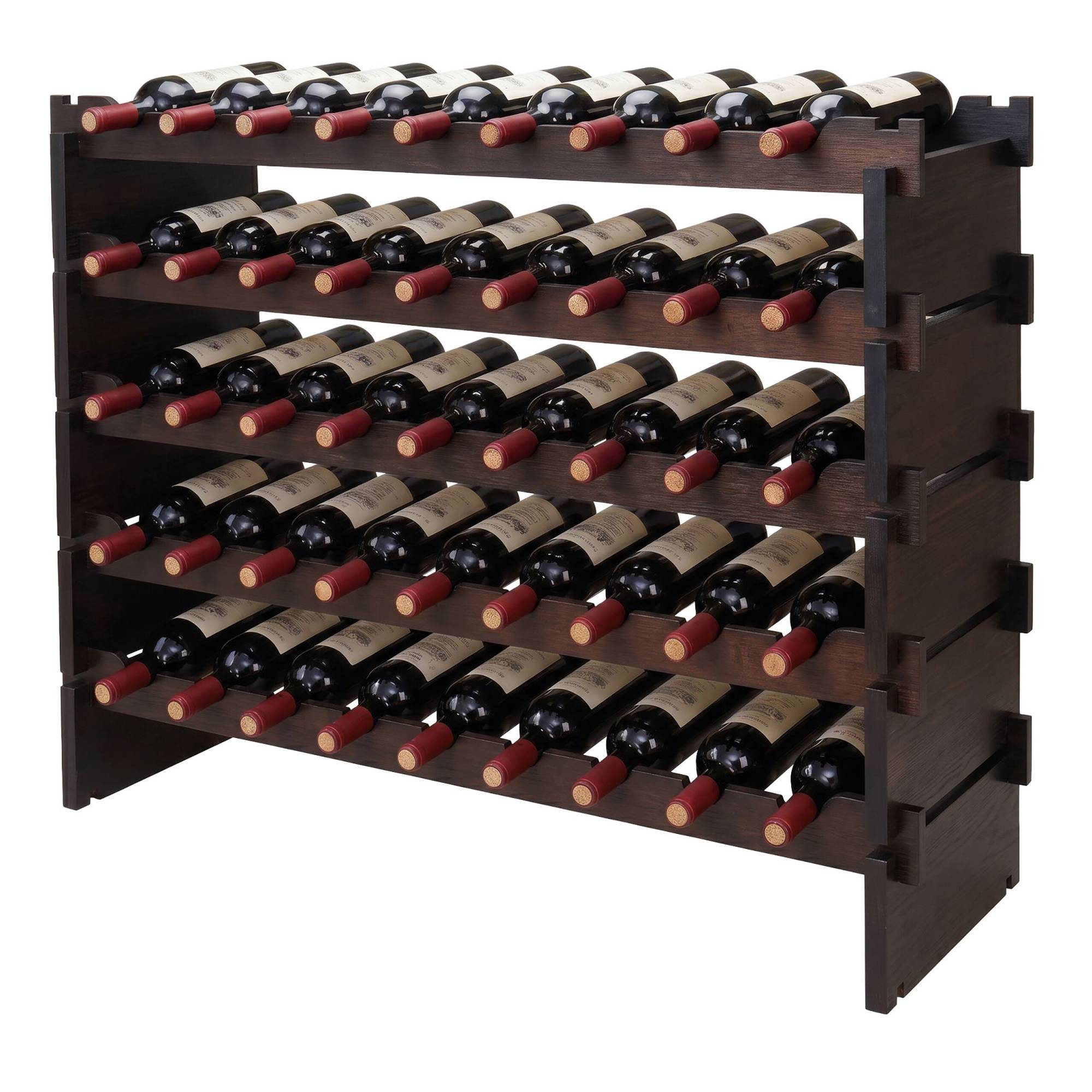 Stackable Bamboo Wine Rack for 45 Bottles, Self-Assembly, Dark Brown