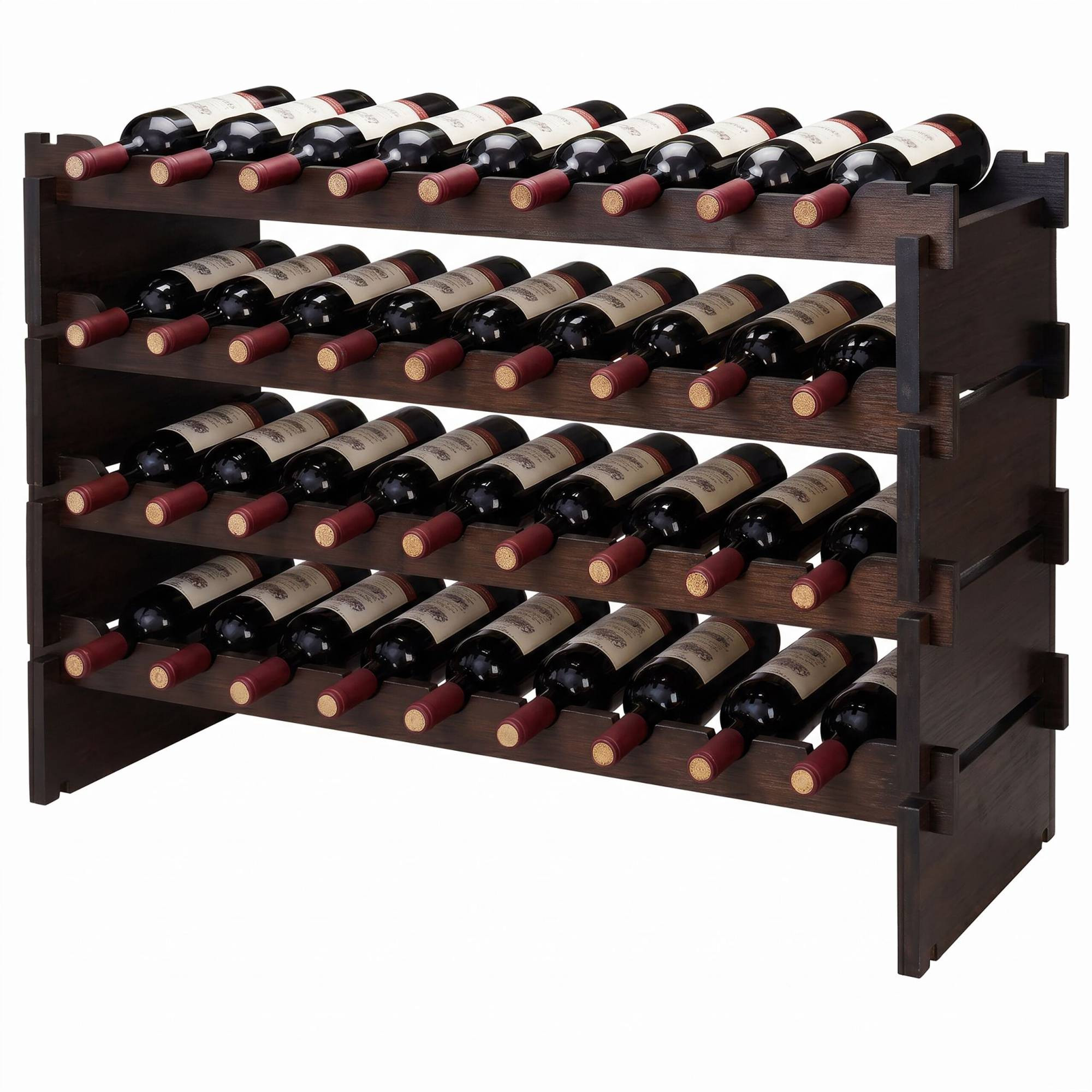 Stackable Bamboo Wine Rack for 36 Bottles, Self-Assembly, Dark Brown