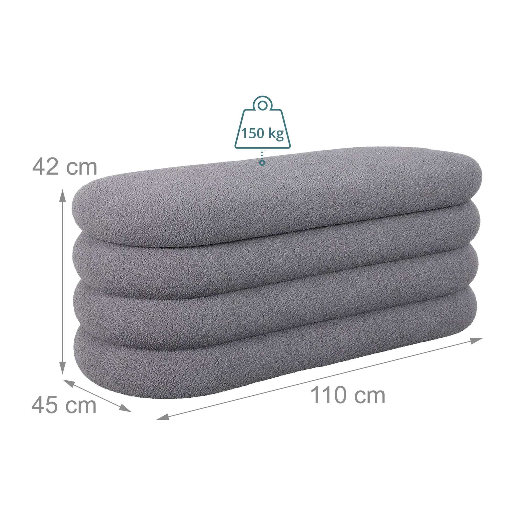 Padded Storage Bench with MDF Frame and Polyester Cover, Grey