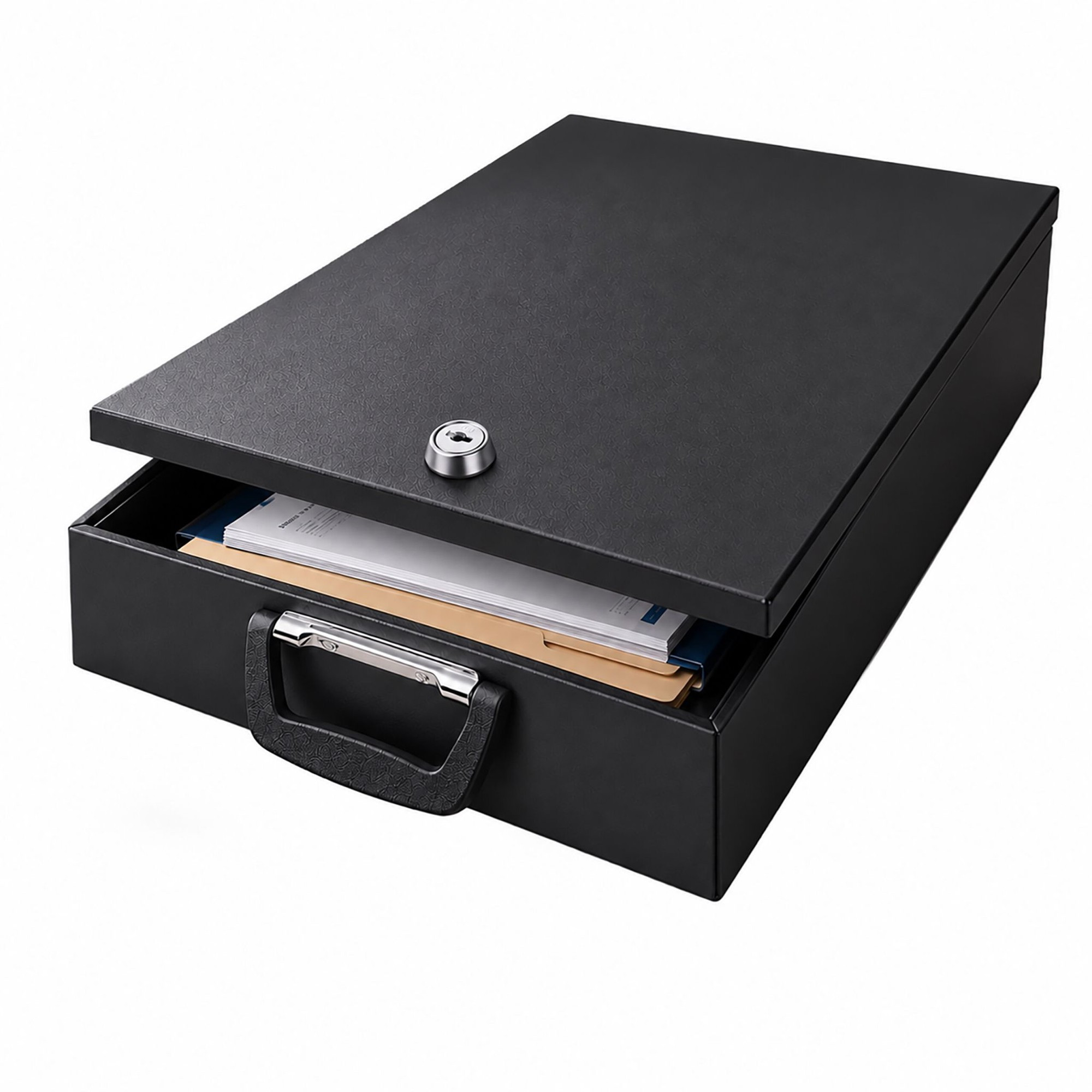 Document Safe A4 with Key Lock and Folding Handle, Iron, Black