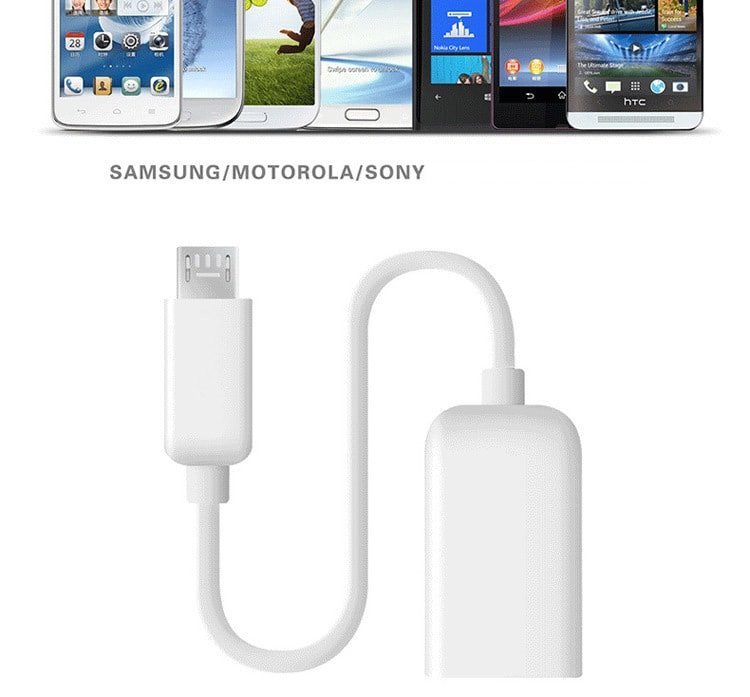 USB naar micro-USB-kabel - ingebouwde OTG-adapter - wit