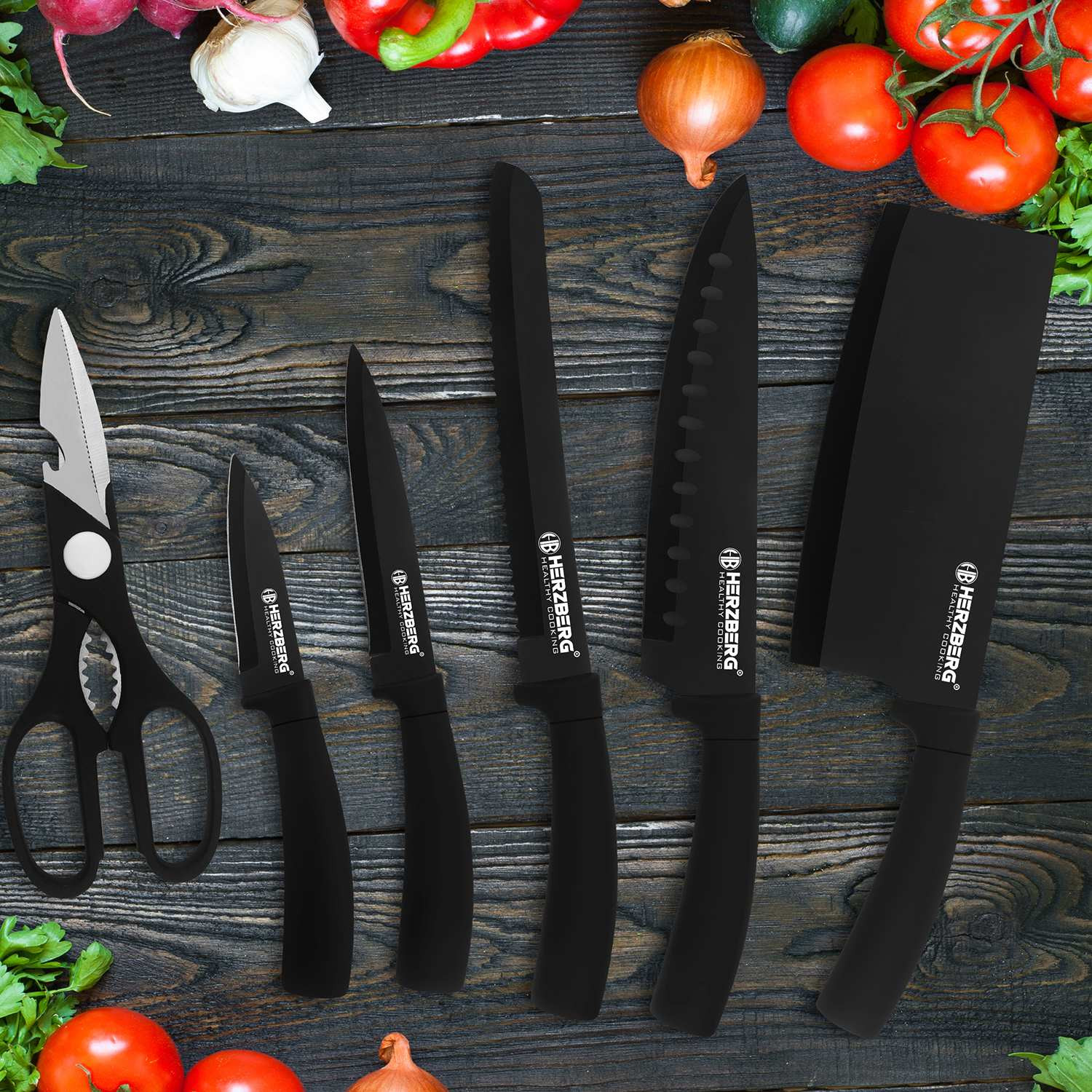 Set coltelli con supporto girevole, 8 pezzi - nero