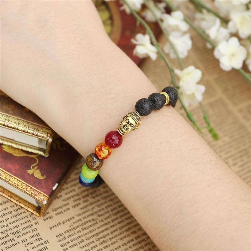 Bracciale Chakra Con Dettaglio Buddha - Nero