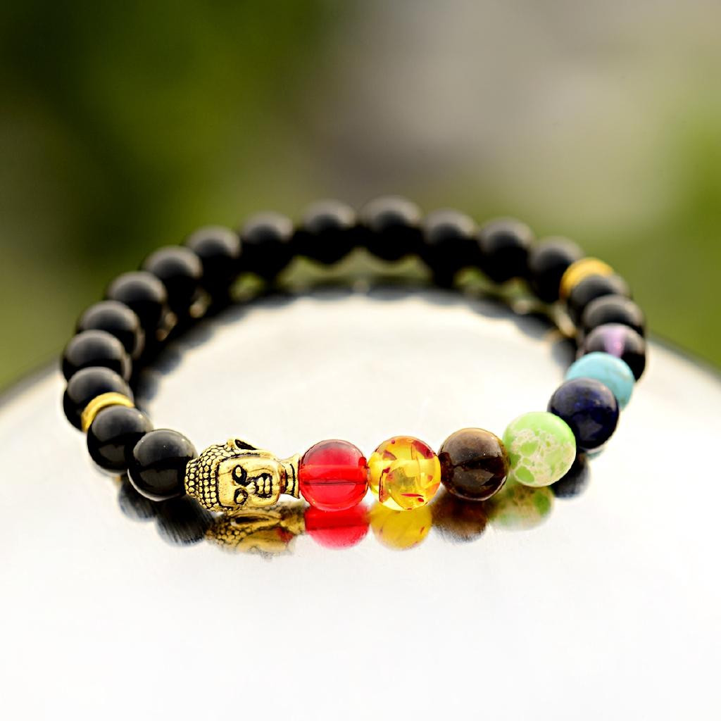 Bracciale Chakra Con Dettaglio Buddha - Nero