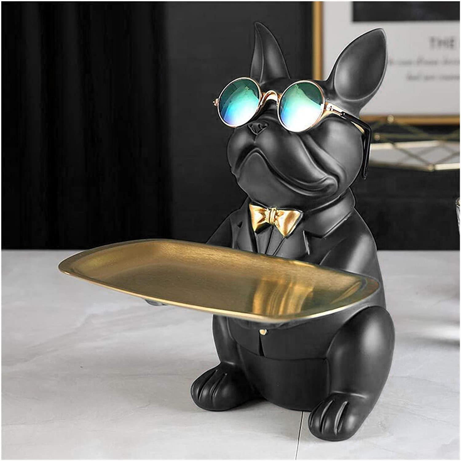 Bulldogge mit Tablett - Statue